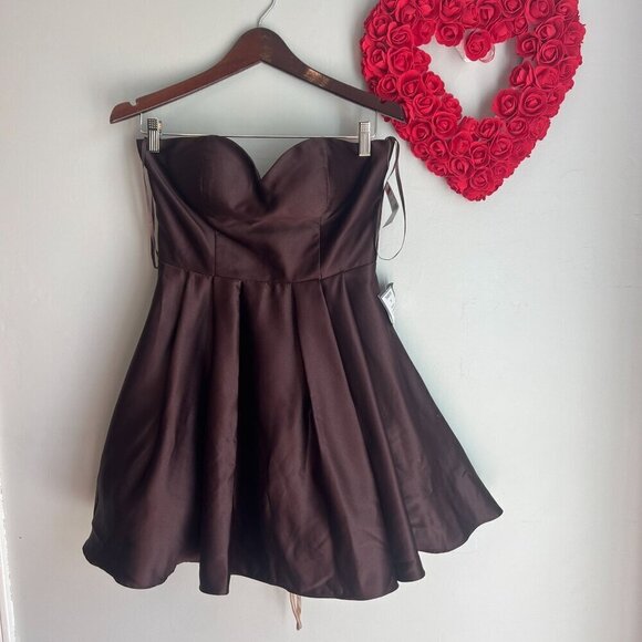 Blondie Nites Dresses & Skirts - Blondie Nites Lamour Lace-Up Mini Satin Skater Dress Sz 7 in Brown Chocolate